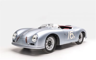 Porsche 356, 1953, retro do carro de esportes, prata convers&#237;vel, Alem&#227;o retro carros, Carro cl&#225;ssico, Porsche