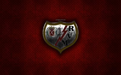Rayo Vallecano, Spansk fotbollsklubb, r&#246;d metall textur, metall-logotyp, emblem, Madrid, Spanien, Ligan, kreativ konst, fotboll