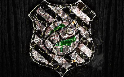 Figueirense FC, scorched logo, Serie B, black wooden background, brazilian football club, Figueirense, grunge, football, soccer, Figueirense logo, fire texture, Brazil