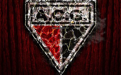 Atletico Goianiense FC, scorched logo, Serie B, red wooden background, brazilian football club, AC Goianiense, grunge, football, soccer, Atletico Goianiense logo, fire texture, Brazil