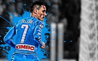 Jose Callejon, 4k, Spanish football player, Napoli, striker, blue paint splashes, creative art, Serie A, Italy, football, grunge