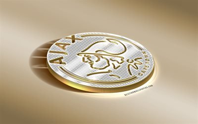 Ajax Cape Town FC, South African Football Club, Golden Silver logo, Cape Town, South Africa, ASBA Premiership, Premier League, 3d golden emblem, creative 3d art, football
