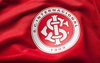 SC Internacional, 4k, tessuto logo, Brasiliano di Serie A, in tessuto di colore rosso di sfondo, brasiliana di calcio club Internacional FC, calcio, Internacional logo, Brasile