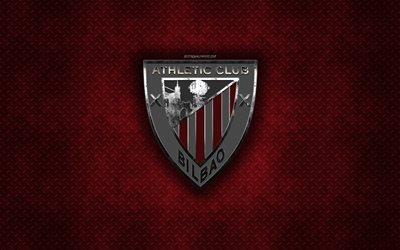 L&#39;Athletic Bilbao, espagnol, club de football, rouge m&#233;tal, texture, en m&#233;tal, logo, embl&#232;me, Bilbao, Espagne, Liga, art cr&#233;atif, football