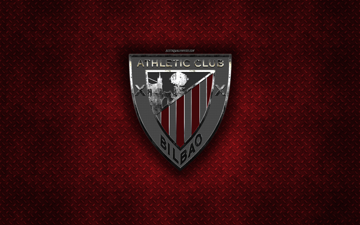 Athletic de Bilbao, club de f&#250;tbol espa&#241;ol, de metal rojo de textura de metal, logotipo, emblema, Bilbao, Espa&#241;a, La Liga, creativo, arte, f&#250;tbol