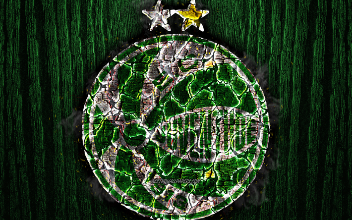Juventude FC, scorched logo, Serie B, green wooden background, brazilian football club, EC Juventude, grunge, football, soccer, Juventude logo, fire texture, Brazil