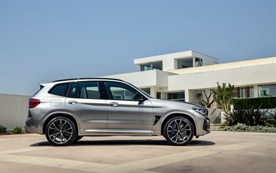 2020, BMW X3M, side view, silver SUV, new silver X3, German luxury SUV, BMW
