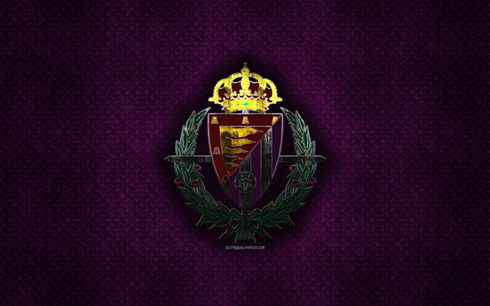 Real Valladolid CF, Spanish football club, purple metal texture, metal logo, emblem, Valladolid, Spain, La Liga, creative art, football