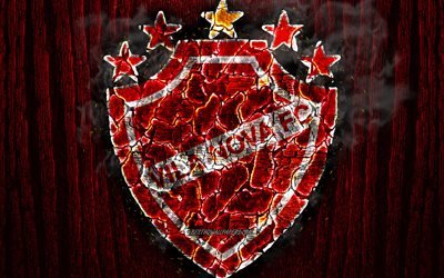 Vila Nova FC, scorched logo, Serie B, red wooden background, brazilian football club, Vila Nova, grunge, football, soccer, Vila Nova logo, fire texture, Brazil