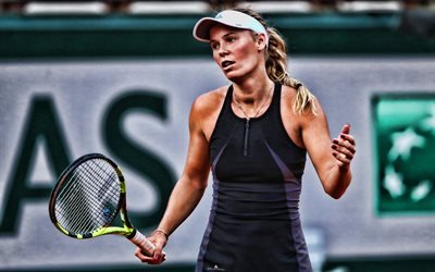 Caroline Wozniacki, 4k, Danska tennisspelare, WTA, match, idrottsman, Wozniacki, tennis, HDR, tennisspelare