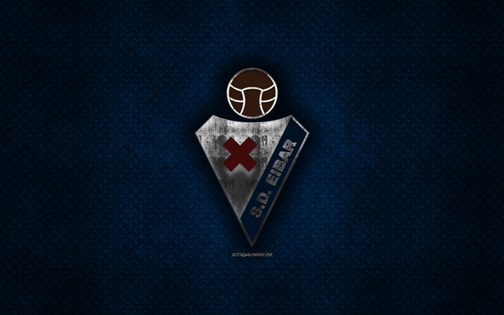 SD Eibar, club de f&#250;tbol espa&#241;ol, de metal azul textura de metal, logotipo, emblema, Eibar, Espa&#241;a, La Liga, creativo, arte, f&#250;tbol