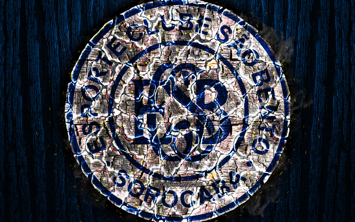 Sao Bento FC, scorched logo, Serie B, blue wooden background, brazilian football club, EC Sao Bento, grunge, football, soccer, Sao Bento logo, fire texture, Brazil