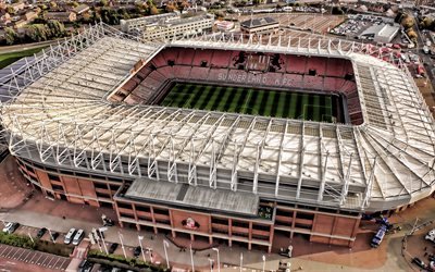 Stadium of Light, soccer, HDR, Sunderland AFC Stadium, aerial view, english stadiums, Monkwearmouth, football stadium, Sunderland, England, United Kingdom