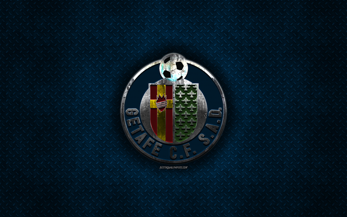 getafe cf, spanischen fu&#223;ballverein, blau metall textur -, metall-logo, emblem, getafe, spanien, la liga, kreative kunst, fu&#223;ball