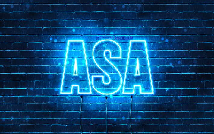 Asa, 4k, adları Asa adı ile, yatay metin, Asa adı, mavi neon ışıkları, resimli duvar kağıtları