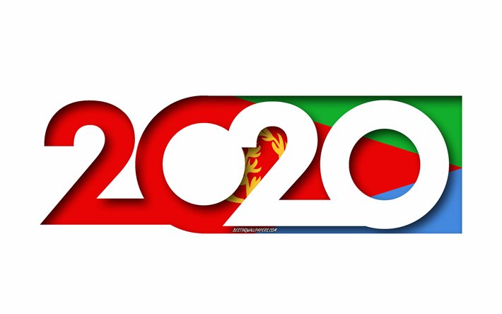 Eritrean 2020, Eritrean lippu, valkoinen tausta, Eritrea, 3d art, 2020 k&#228;sitteit&#228;, 2020 Uusi Vuosi, 2020 Eritrean lippu