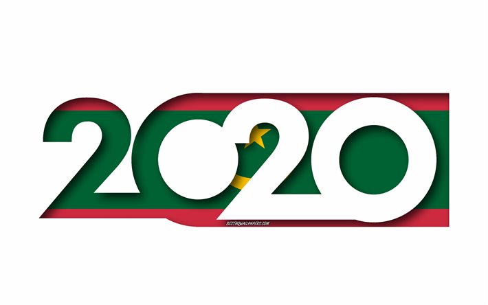 Mauritanian 2020, Mauritanian lippu, valkoinen tausta, Mauritania, 3d art, 2020 k&#228;sitteit&#228;, 2020 Uusi Vuosi, 2020 Mauritanian lippu