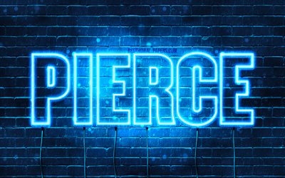 Pierce, 4k, wallpapers with names, horizontal text, Pierce name, blue neon lights, picture with Pierce name