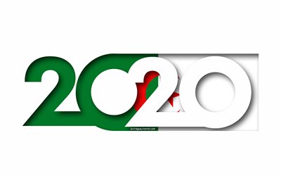 2020 Cezayir, Cezayir, beyaz arka plan, 3d sanat Bayrağı, 2020 kavramlar, Cezayir bayrak, 2020 Yeni Yıl, 2020 Cezayir bayrak