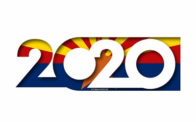 Arizona 2020, US state, Flag of Arizona, white background, Arizona, 3d art, 2020 concepts, Arizona flag, flags of american states, 2020 New Year, 2020 Arizona flag