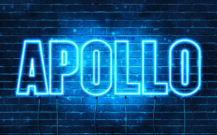 Apollo, 4k, pap&#233;is de parede com os nomes de, texto horizontal, Apollo nome, luzes de neon azuis, imagem com o nome de Apollo
