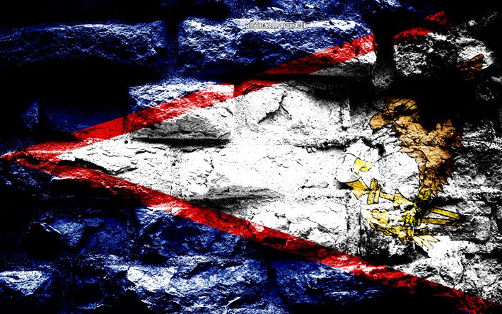 Samoa americana bandeira, grunge textura de tijolos, Bandeira de Samoa Americana, bandeira na parede de tijolos, Samoa Americana, bandeiras da Oce&#226;nia pa&#237;ses