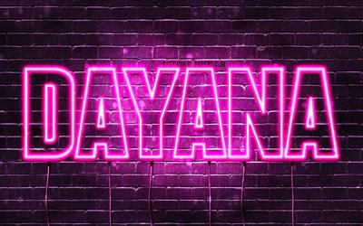 Dayana, 4k, wallpapers with names, female names, Dayana name, purple neon lights, horizontal text, picture with Dayana name