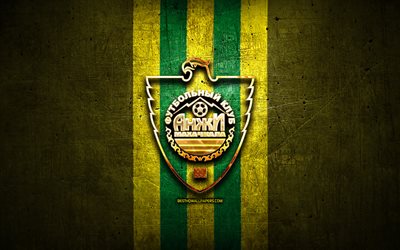 FC Anzhi, golden logotyp, Ryska Premier League, gul metall bakgrund, fotboll, ryska fotbollsklubb, Anzhi logotyp, Ryssland