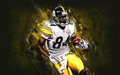 Antonio Brown, Pittsburgh Steelers, portr&#228;tt, amerikansk fotboll spelare, NFL, gul sten bakgrund, amerikansk fotboll