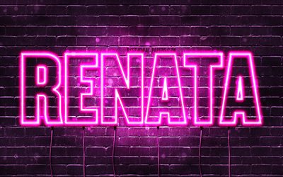 Renata, 4k, wallpapers with names, female names, Renata name, purple neon lights, horizontal text, picture with Renata name