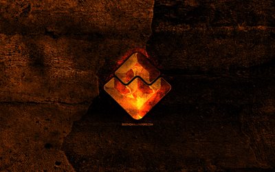 Waves Platform fiery logo, orange stone background, creative, Waves Platform logo, cryptocurrency, Waves Platform