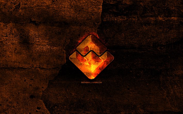 Las ondas de la Plataforma de fuego logotipo naranja de piedra de fondo, creativo, Ondas logotipo de la Plataforma, cryptocurrency, las Olas de la Plataforma