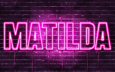 Matilda, 4k, pap&#233;is de parede com os nomes de, nomes femininos, Matilda nome, roxo luzes de neon, texto horizontal, imagem com Matilda nome