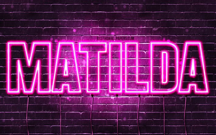 Matilda, 4k, wallpapers with names, female names, Matilda name, purple neon lights, horizontal text, picture with Matilda name