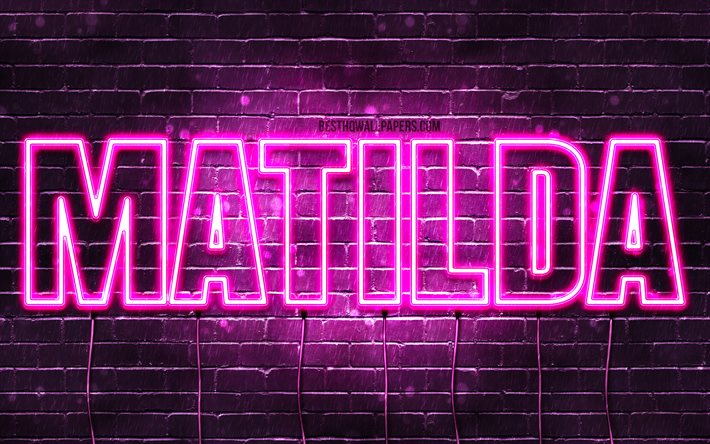 Matilda, 4k, adları Matilda adı ile, Bayan isimleri, Matilda adı, mor neon ışıkları, yatay metin, resim ile duvar kağıtları