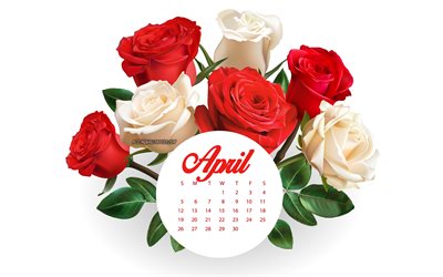 2020 Calendrier avril, bouquet de roses, 2020 printemps des calendriers, des roses, de belles fleurs, 2020 calendriers, avril 2020 Calendrier, 2020 concepts
