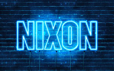 ニクソン, 4k, 壁紙名, テキストの水平, ニクソンの名前, 青色のネオン, 写真のニクソンの名前