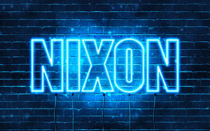 Nixon, 4k, taustakuvia nimet, vaakasuuntainen teksti, Nixon nimi, blue neon valot, kuva Nixon nimi
