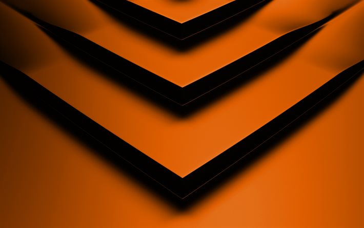 naranja 3D flecha, 4k, creativo, formas geom&#233;tricas, flechas, 3D, naranja or&#237;genes, flechas de color naranja, de la geometr&#237;a, de fondo con flechas