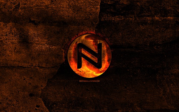 Namecoin fiery logo, orange stone background, creative, Namecoin logo, cryptocurrency, Namecoin