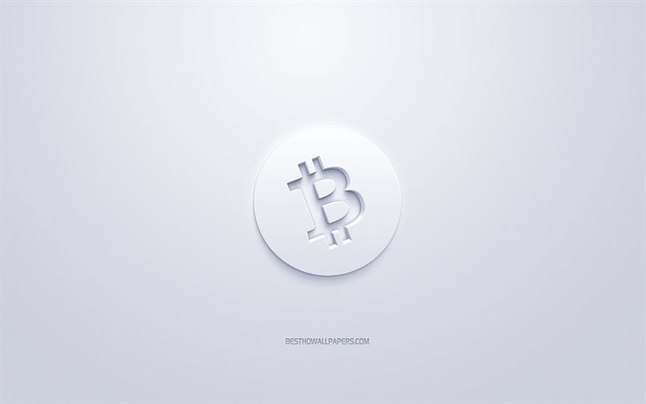 Bitcoin-Rahaa-logo, 3d valkoinen logo, 3d art, valkoinen tausta, kryptovaluutta, Bitcoin-Rahaa, rahoituksen k&#228;sitteit&#228;, liiketoiminnan