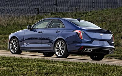 Cadillac CT4, 2020, takaa katsottuna, sininen sedan, ulkoa, uusi sininen CT4, amerikkalaisten autojen, Cadillac