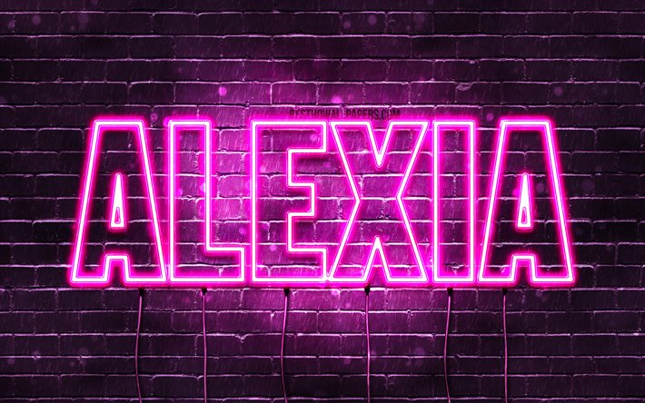Alexia, 4k, tapeter med namn, kvinnliga namn, Alexia namn, lila neon lights, &#246;vergripande text, bild med Alexia namn
