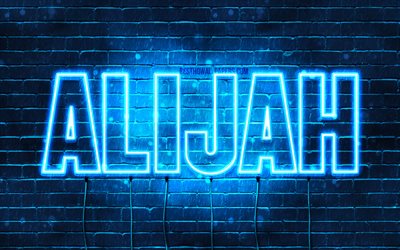 Alijah, 4k, taustakuvia nimet, vaakasuuntainen teksti, Alijah nimi, blue neon valot, kuva Alijah nimi