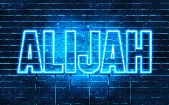 Alijah, 4k, fondos de pantalla con los nombres, el texto horizontal, Alijah nombre, luces azules de ne&#243;n, imagen con Alijah nombre