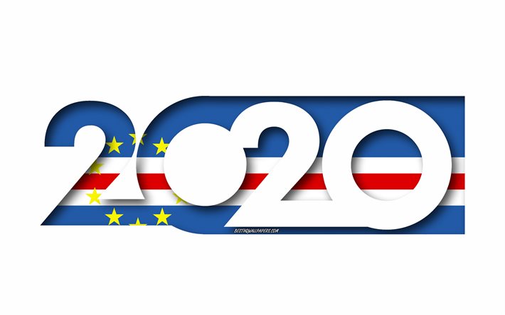 Kap Verden 2020, Lippu Cabo Verde, valkoinen tausta, Kap Verde, 3d art, 2020 k&#228;sitteit&#228;, Cabo Verden lippu, 2020 Uusi Vuosi, 2020 Cabo Verden lippu