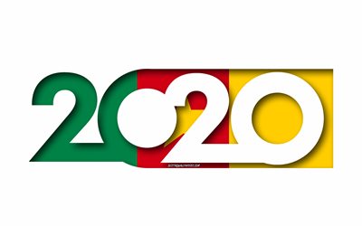 Kamerun 2020, Lippu Kamerunin, valkoinen tausta, Kamerun, 3d art, 2020 k&#228;sitteit&#228;, Kamerunin lippu, 2020 Uusi Vuosi, 2020 Kamerunin lippu