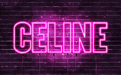 Celine, 4k, tapeter med namn, kvinnliga namn, Celine namn, lila neon lights, &#246;vergripande text, bild med Celine namn