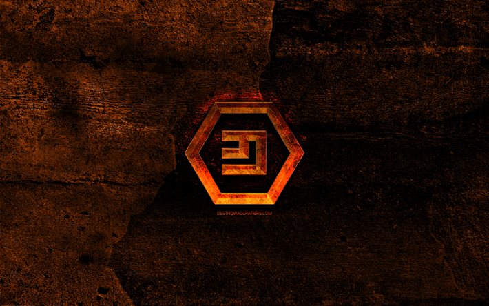 Emercoin brinnande logotyp, orange sten bakgrund, kreativa, Emercoin logotyp, cryptocurrency, Emercoin