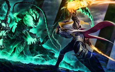 Lucian and Thresh, MOBA, League of Legends, 2020 games, warriors, artwork, Thresh League of Legends, Lucian League of Legends